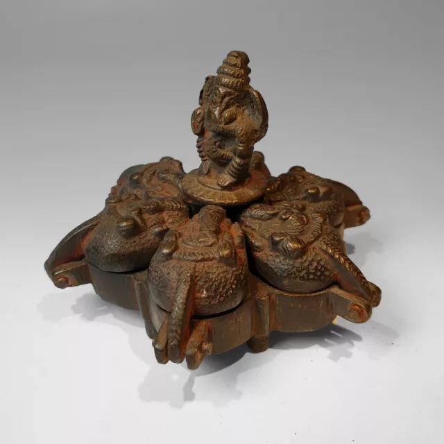 Antique Hindu Indian brass Kumkum ritual figural Container Ganesha