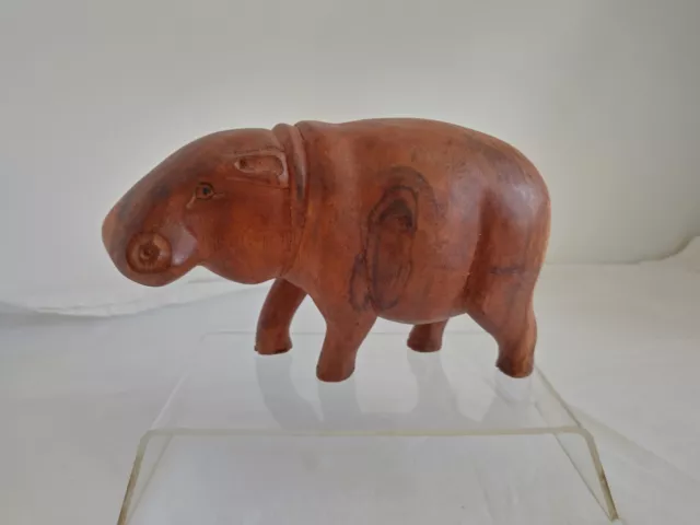 Vintage Large Wooden Hippopotamus Hippo Hand Carved Animal Figure 12 x 20cm