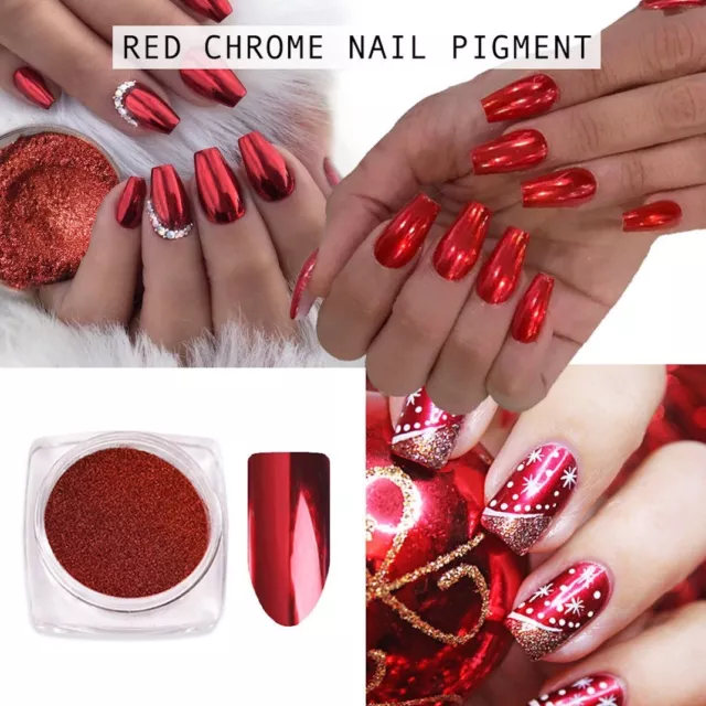 Red Mirror Powder Chrome Platinum Pigment Nail Art Glitter Christmas  Mermaid Gel