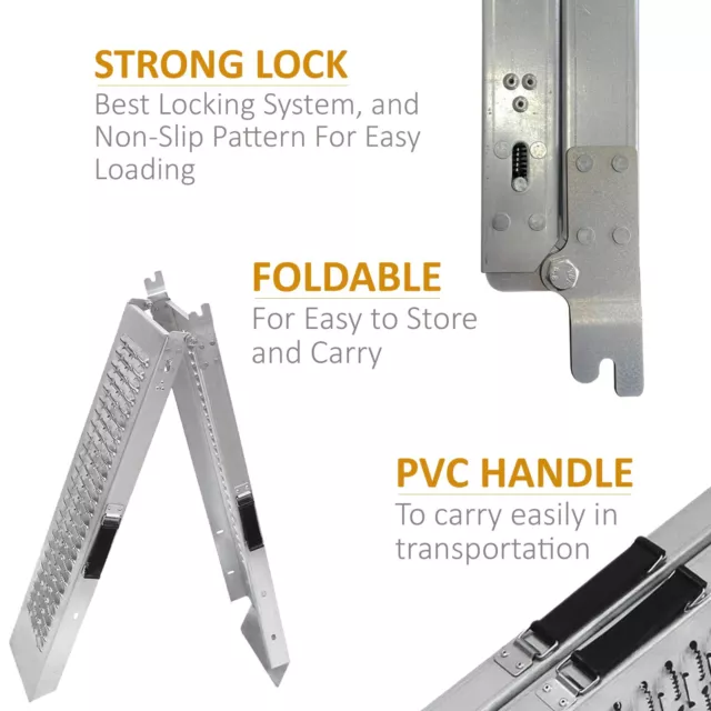 2 x Rampe Coppia Pieghevole Acciaio 1,8 Metri 400KG Rimorchio Moto Giro Su Tosaerba 3