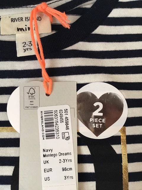 River island mini girls aged 2-3 Years navy blue icon T-shirt set BNWT 8