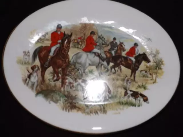 Vintage F Gray and sons Ltd oval hunt plate hunting fox equestrian horse hound D