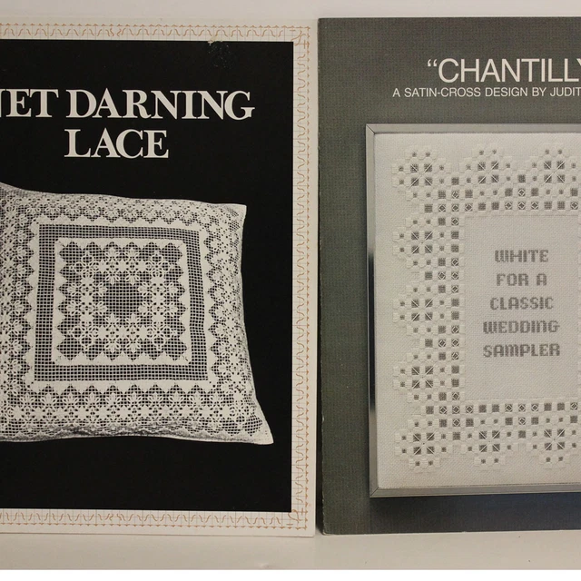 Lote de Libros de Patrones De Colección Red Darning Encaje 1982 y Chantilly Punto de Cruz 1982