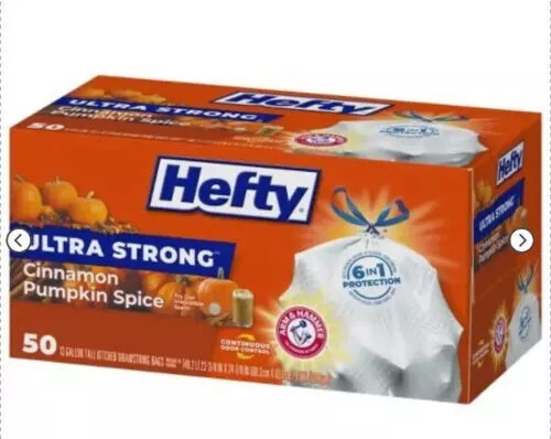 Hefty Ultra Strong Cinnamon Pumpkin Spice Tall Kitchen Trash Bags 13 Gallon x 50