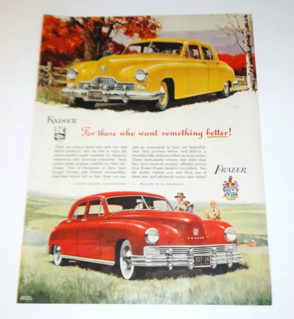 1947 KAISER FRAZER Print Ad Willow Run Michigan Automobile Vintage 10 x 14