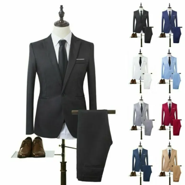 Mens Premium 2 Piece Suit Blazer Formal Casual Wedding Comfort Jacket & Trousers