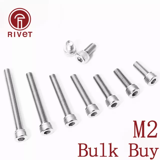 Stainless Steel 304 Hex Bolt Socket Cap Screws Head Bulk Buy DIN912 M2 (2mm)