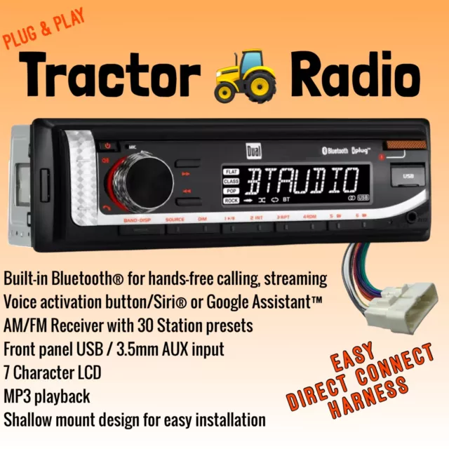 Bobcat Tractor Direct Plug & Play Stereo Radio AM FM Bluetooth Voice AUX MP3