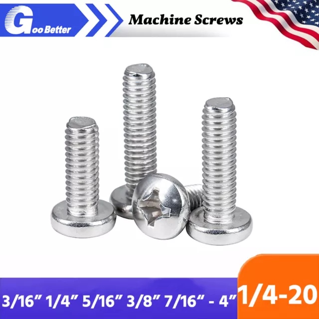 1/4-20*1/4" to 4" Machine Screws Pan Head Phillips Drive 304 Stainless Steel