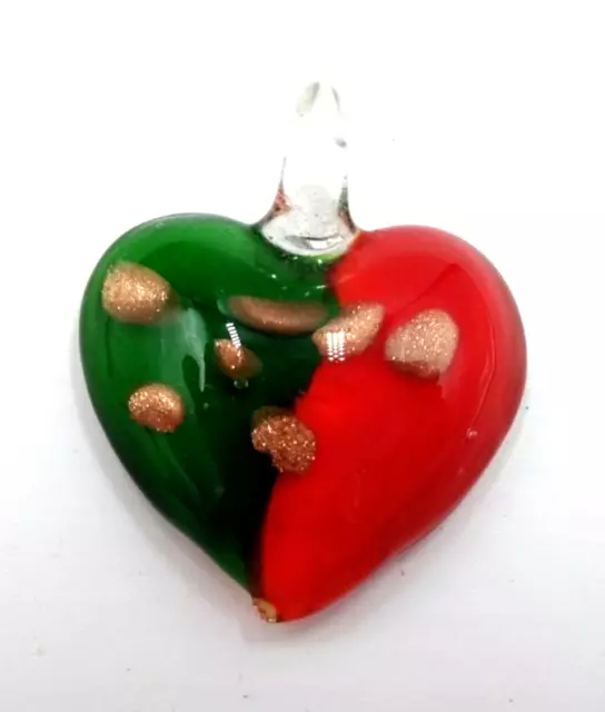Beautiful Murano Hand Made Blown Glass Heart 1.5" Pendant w/Gold Inclusions