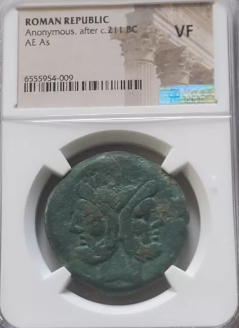 Roman Republic Head Of Janus AE As NGC VF Ancient Copper Coin