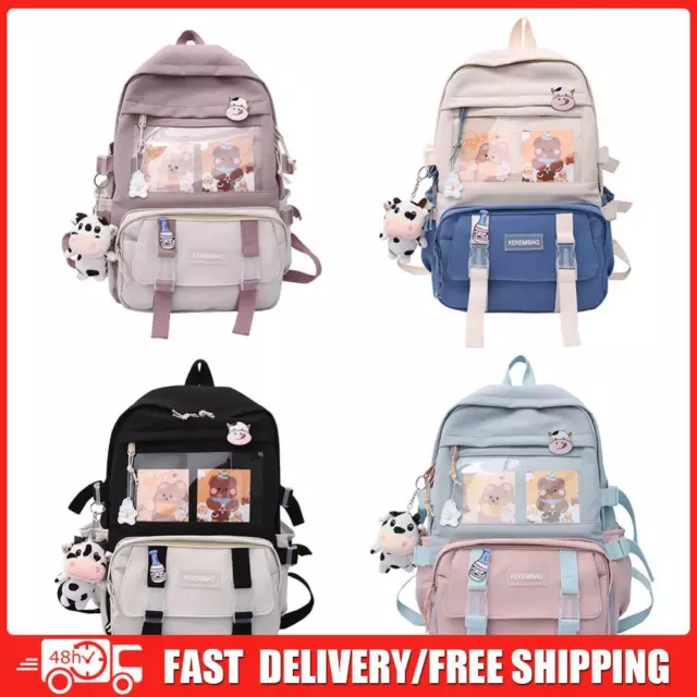 Woman Fashion Preppy Style Canvas Contrast Color Large Capacity Backpack Student