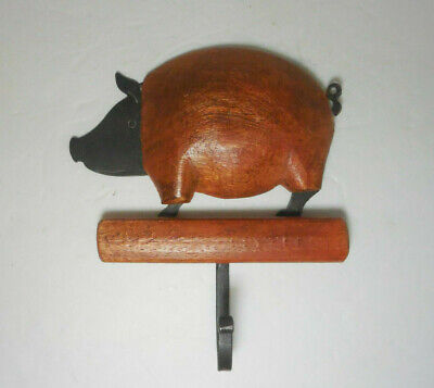Single Iron & Wood Pig Shaped Wall Hanging Hook For Keys, Coat, Home Decor
