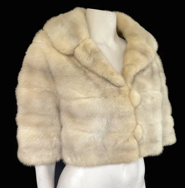 Blonde Mink Fur Bolero Jacket, Tourmaline Real Vintage Coat, Bridal Wedding Fur