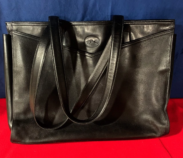 Longchamp Womens Briefcase / Shoulder Bag / Tote   Black Leather Paris France