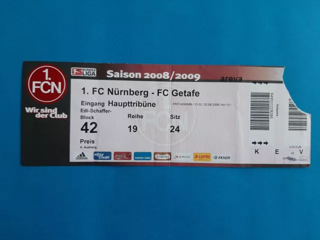 1 Sammler Ticket Saison 2008/09 / 1. FC Nürnberg-FC Getafe