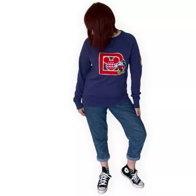 Disney Mickey Mouse Sweater Jumper Navy Blue Embroidered Cartoon Pullover M VGC 3