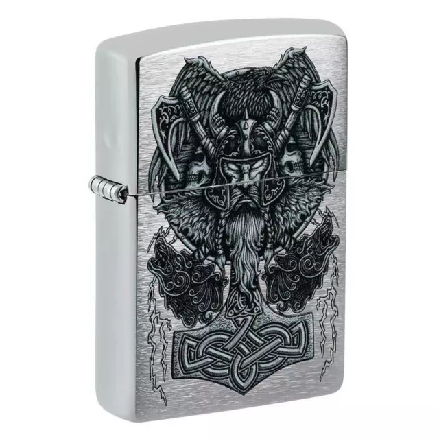 Zippo Windproof Lighter Viking Design Brushed Chrome 49777