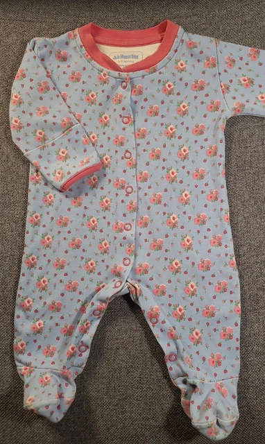 Jojo Maman Bebe Baby Girl floral sleepsuit 0-3 Months blue pink babygrow (62)