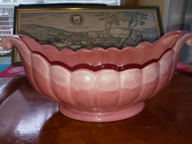 Vintage Gilner Pottery California Pink Console Bowl Scalloped w/White drip Glaze