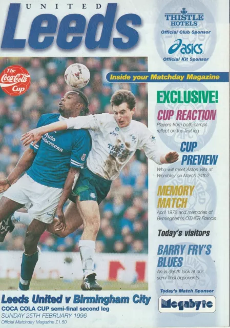 Leeds United v Birmingham City programme, League Cup Semi-Final, February 1996