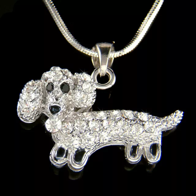 Mini Dachshund mit Swarovski Kristall Haustier Welpe Doxie Hot Dog Halskette Süß