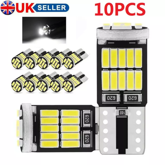 10x LED CAR LIGHTS T10 CAR BULBS ERROR FREE CANBUS 26SMD XENON WHITE W5W 501