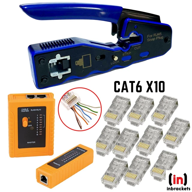 RJ45 Crimping Tool Ratchet Crimper Pass Through EZ Cat5e Cat6 +RJ45 CABLE TESTER