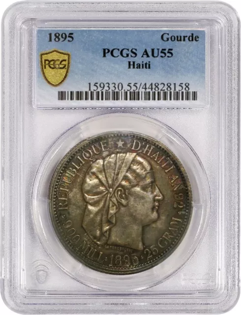 1895 Republic Of Haiti Gourde Silver PCGS Secure Gold Shield AU55 Coin