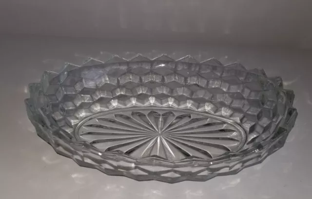 Vintage Clear Glass Oval Serving Bowl Dish Daimond Hobnail Sawtooth Edge