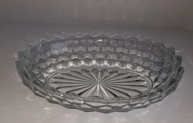 Vintage Clear Glass Oval Serving Bowl Dish Daimond Hobnail Sawtooth Edge