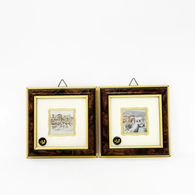 Pair Of Miniature Creazioni Artistiche Franciacorta Metal Wall Art Wood Framed