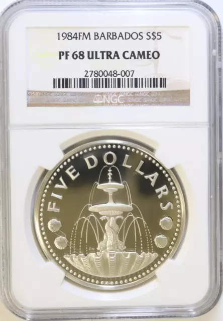 1984-Fm Barbados Silver $5 Dollars Ngc Pf 68 Ultra Cameo