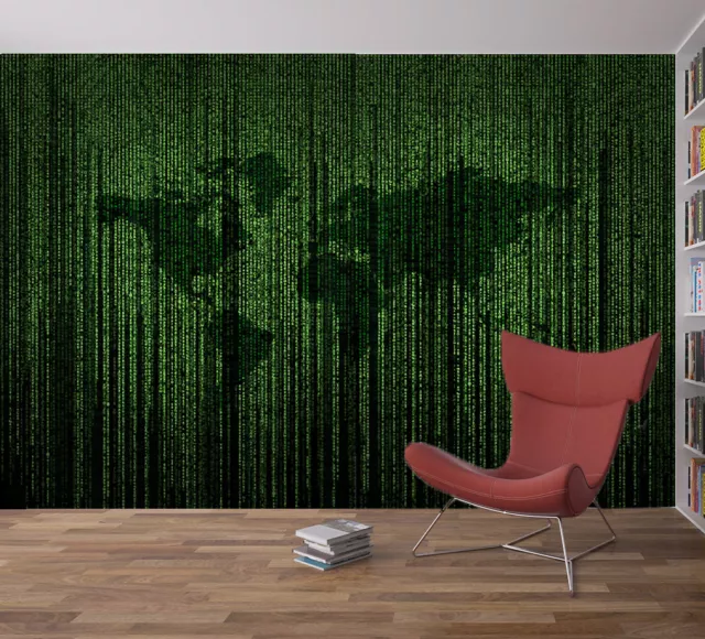 Movie Matrix Code World Map Photo Wallpaper Wall Mural Home Bedroom Decoration