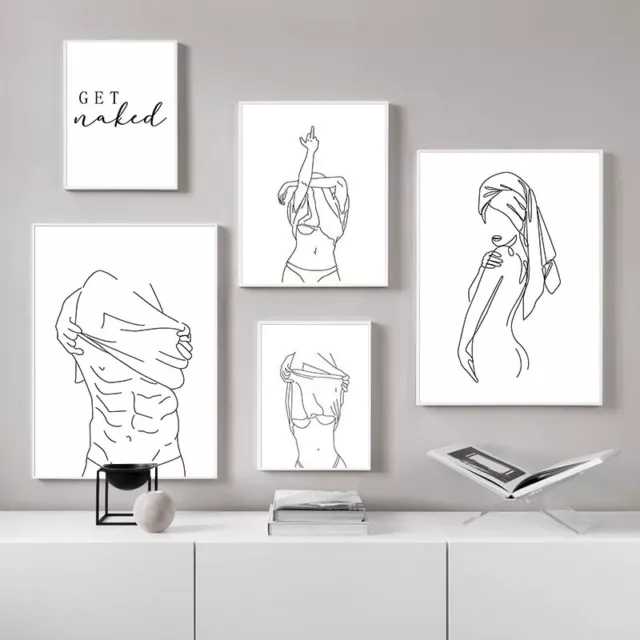 Man Woman Body Artwork Poster Aesthetic Line Drawing Art Painting Canvas Print