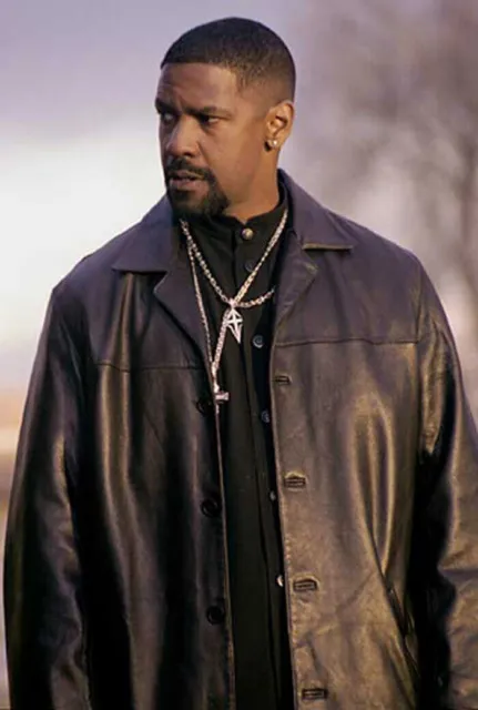 Training Day Denzel Washington Black Genuine Real Leather Jacket Coat For Men
