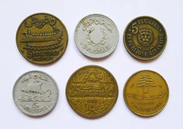 Lebanon Lot X 6, Dates 1931-1970 Inc 5 Piastres 1931, 1952, 1954 + 1961.