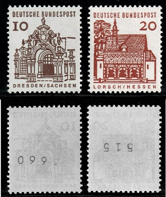 BRD Bund Rollenmarken Deutsche Bauwerke Mi. 454 und 456 mit Nummer postfrisch