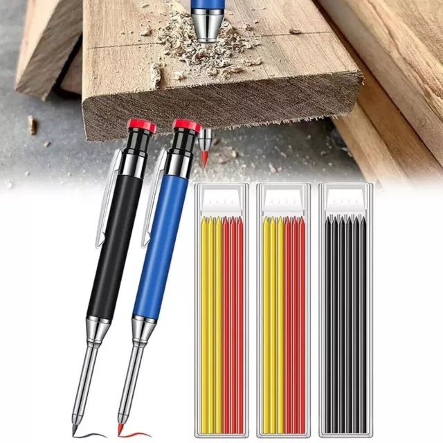 Metal Carpenter Pencil With Refill Leads Built-in Sharpener For Deep Hole Marker