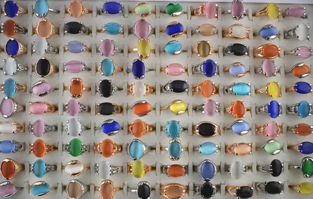 Wholesale Bulk Lots 40pcs Cat's-eye Stone Silver/Gold Plated Women Rings Gifts