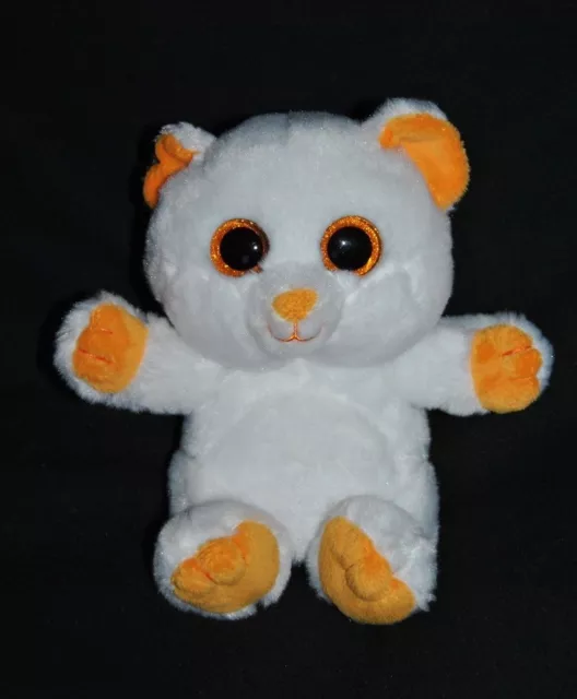 Peluche Doudou Ours Petillous GIPSY Color Orange Blanc Gros Yeux 20 Cm Etat NEUF