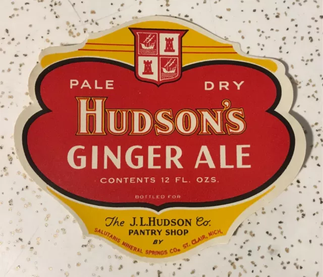 Vintage UNUSED JL Hudson’s JLH Ginger Ale Bottle Label Detroit Department Store