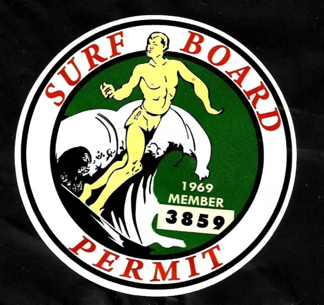 1969 "Surfboard Permit" Sticker Decal LONGBOARD Vintage Surfing Memorabilia Surf