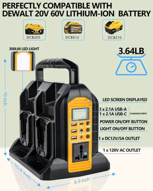 Power Inverter Kompatibel mit Dewalt 20V MAX Akku 220V/350W Stromversorgung 3