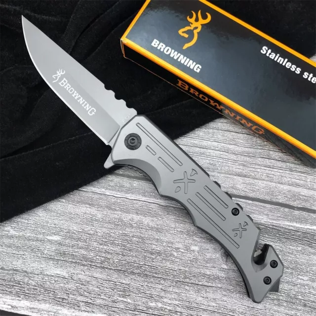 Browning Gray Titanium Folding Knife Hunting Outdoor Edc Fishing Husk Jack Knife 2
