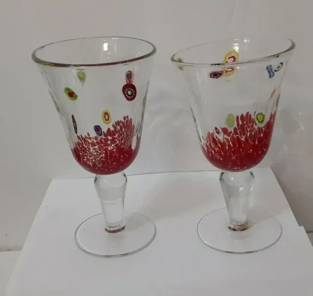 Hand Blown Murano Art Glass Stemmed Goblets Drinking Glasses
