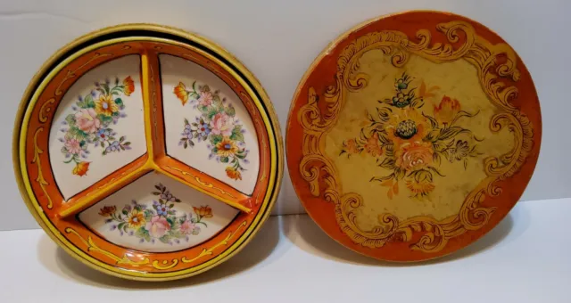 1920s Moriyama Mori-Machi Japanese Divided Dish Handpainted Orange Floral w/ Box