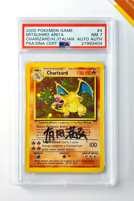 Pokemon Signed PSA 7 Charizard 4/102 Base Set Italiano Mitsuhiro Arita Auto Holo
