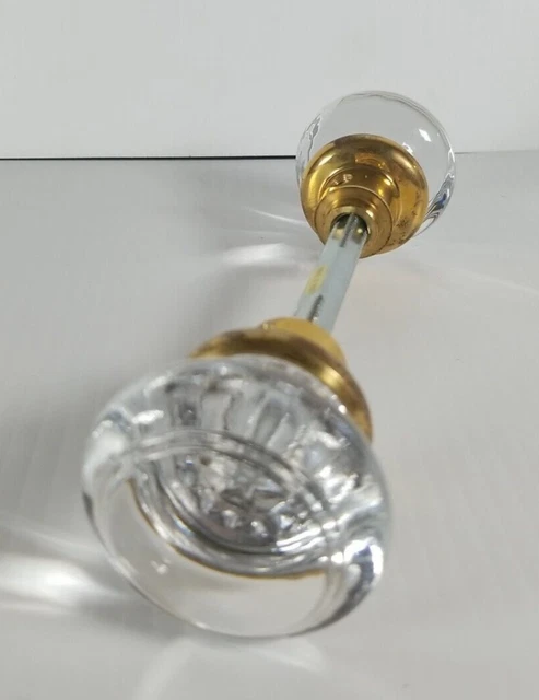 Crystal Glass & Brass Door Knobs Pair New in Box Antique Style Hi Quality Round