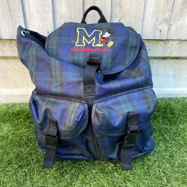 Walt Disney World Mickey Mouse Blue Check Tartan Pattern Backpack Rucksack Bag